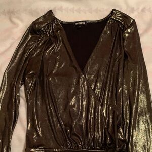 Express Shimmering Bronze Wrap Top